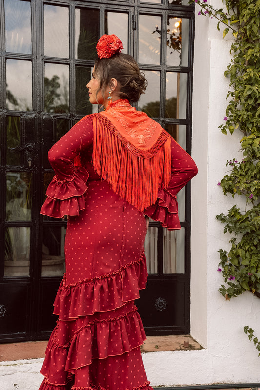 VESTIDO CARMEN Burdeos/coral