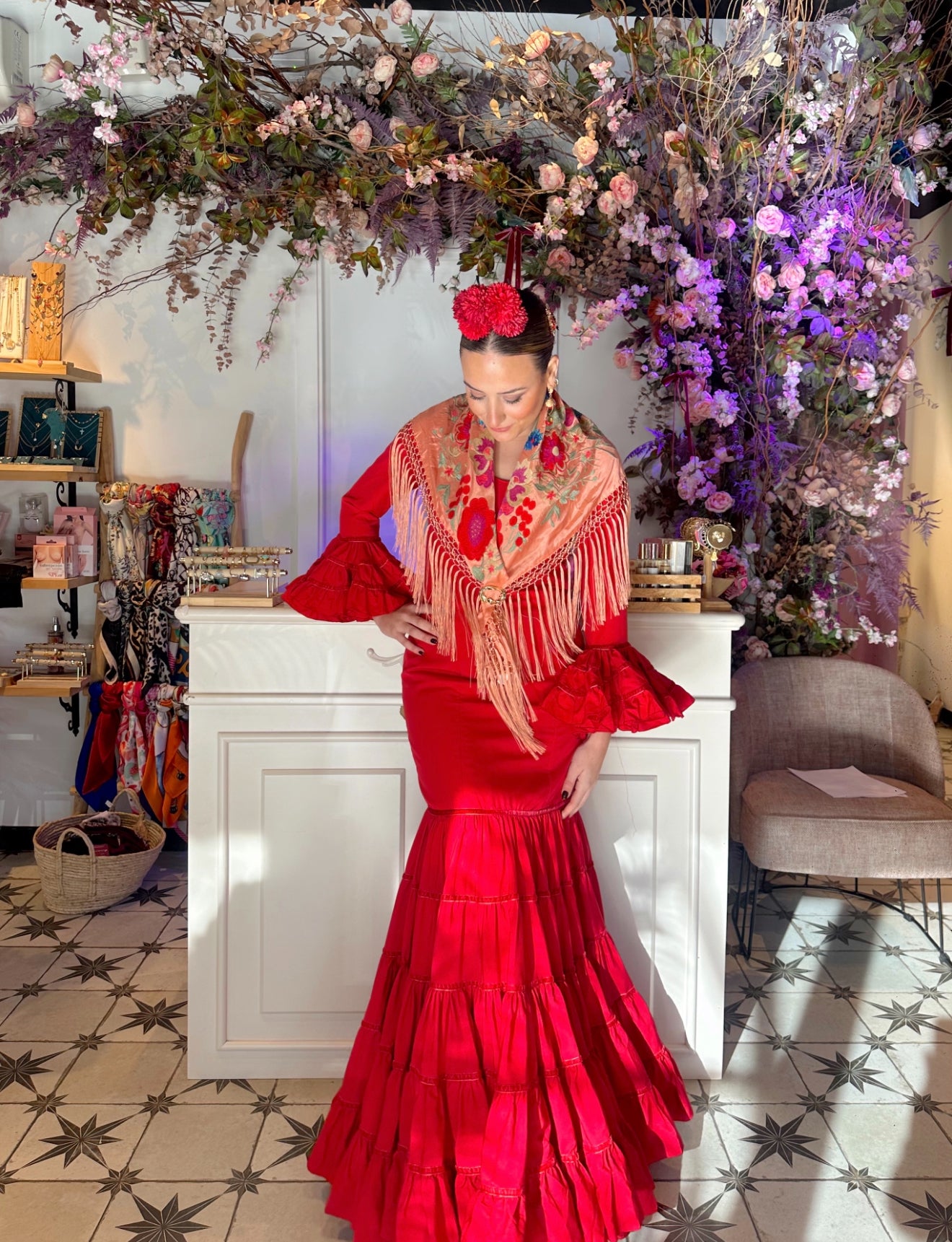 VESTIDO CINTAS TERCIOPELO CANASTERO ROJO