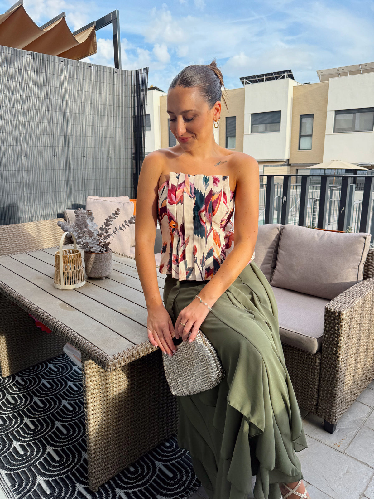 TOP PLISADO ESTAMPADO BEIGE