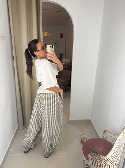 PANTALÓN BOMBACHO CUADROS MARRÓN