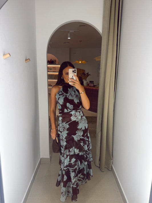VESTIDO GASA BICOLOR FLOR