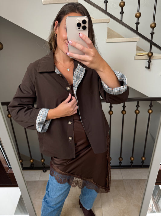 CHAQUETA PARKA MARRÓN/VICHY