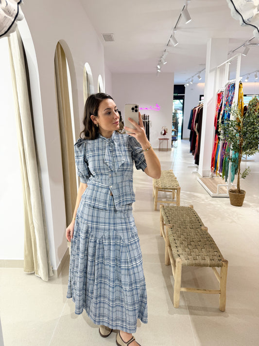 FALDA AURORA CUADROS AZUL