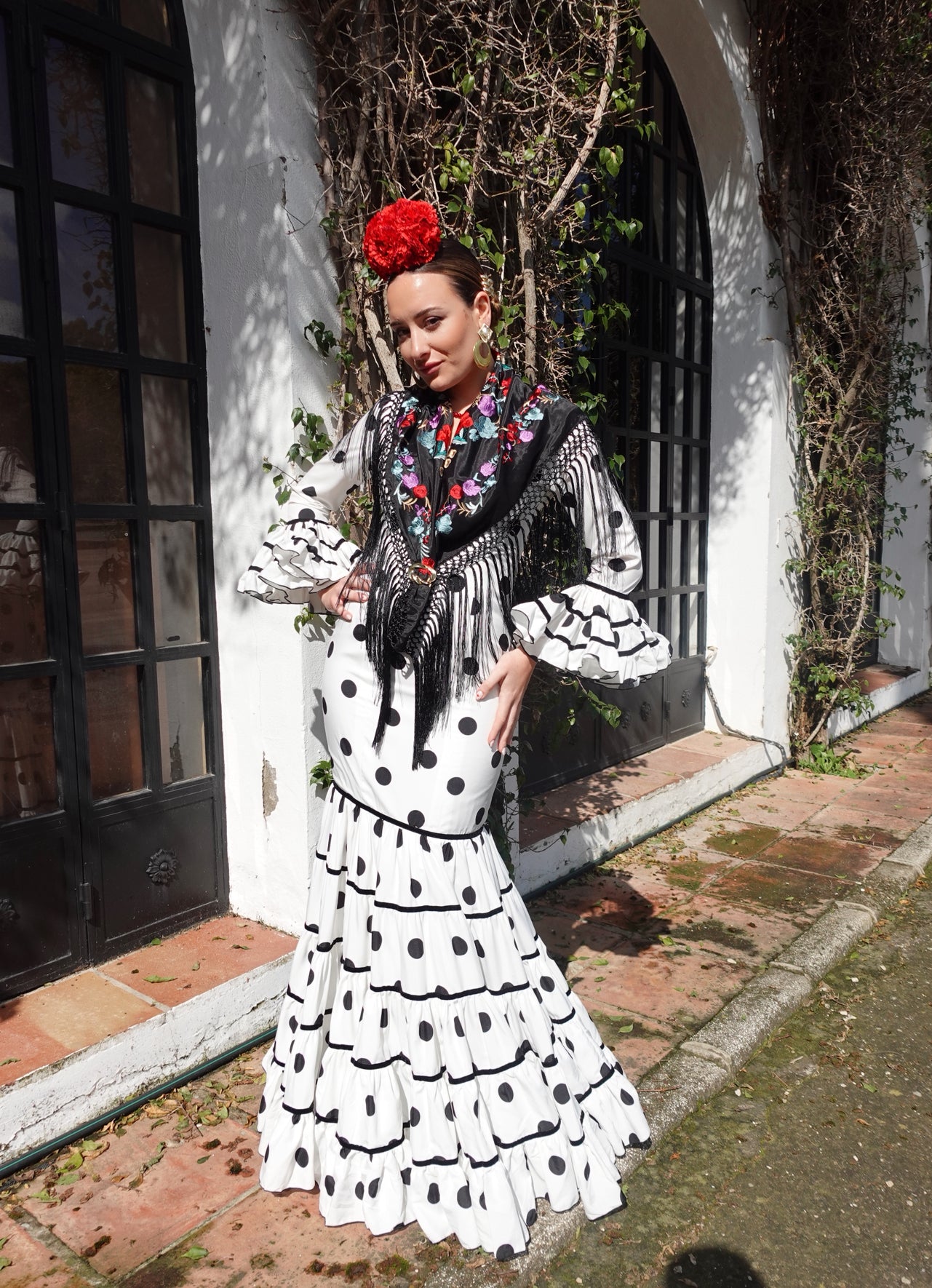 VESTIDO CINTA LUNARES CANASTERO BLANCO/NEGRO