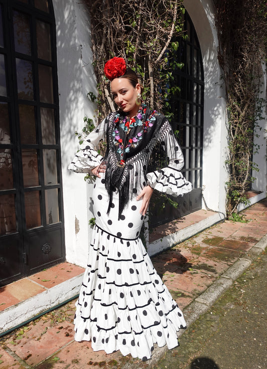 VESTIDO CINTA LUNARES CANASTERO BLANCO/NEGRO