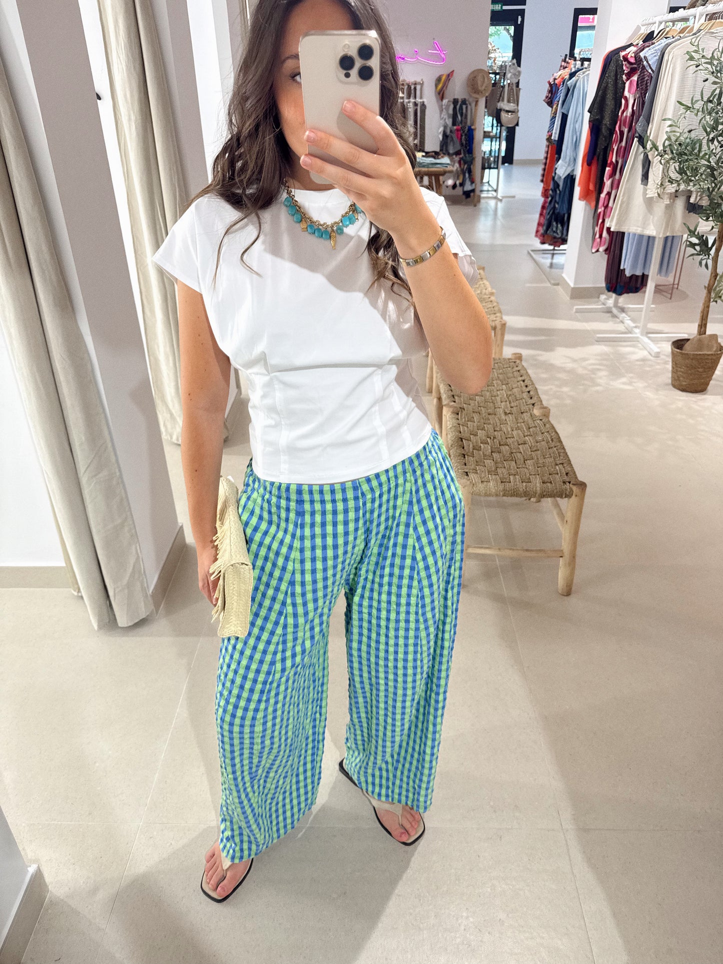PANTALÓN OASIS VICHY AZUL/VERDE