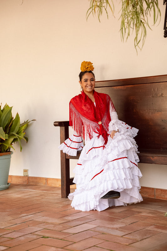 VESTIDO TRIANA BLANCO PERFORADO CINTA CALDERA