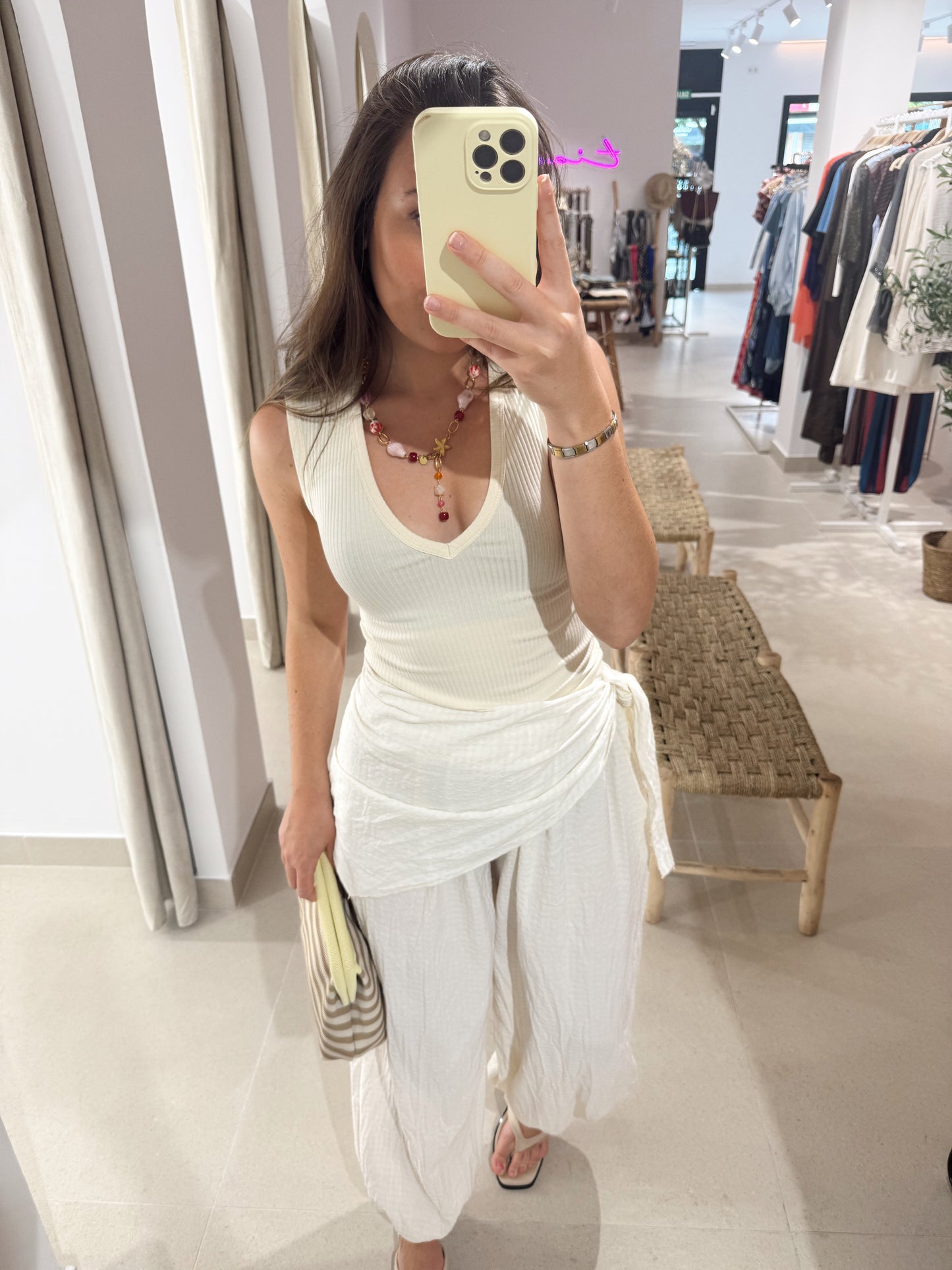 PANTALÓN PAÑUELO VICHY VAINILLA