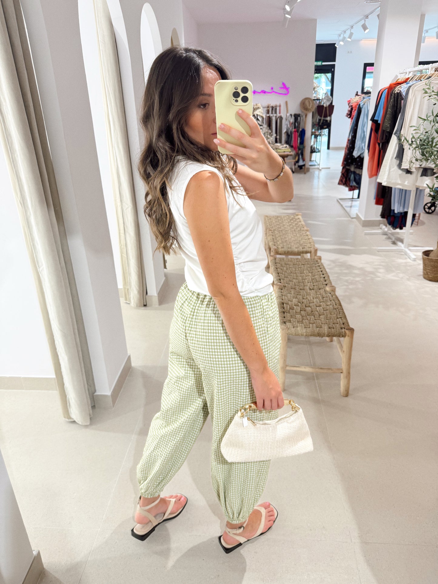 PANTALÓN BOMBACHO VICHY OLIVA