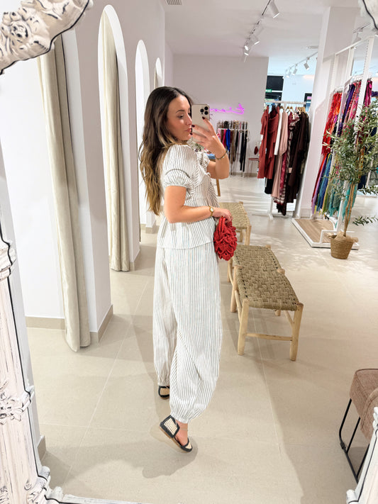 PANTALÓN BOMBACHO LOLITA RAYAS BEIGE/ NEGRO