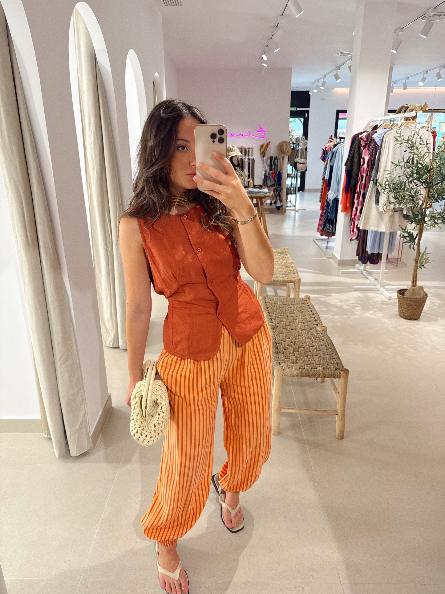 PANTALÓN BALLOON RAYAS NARANJA