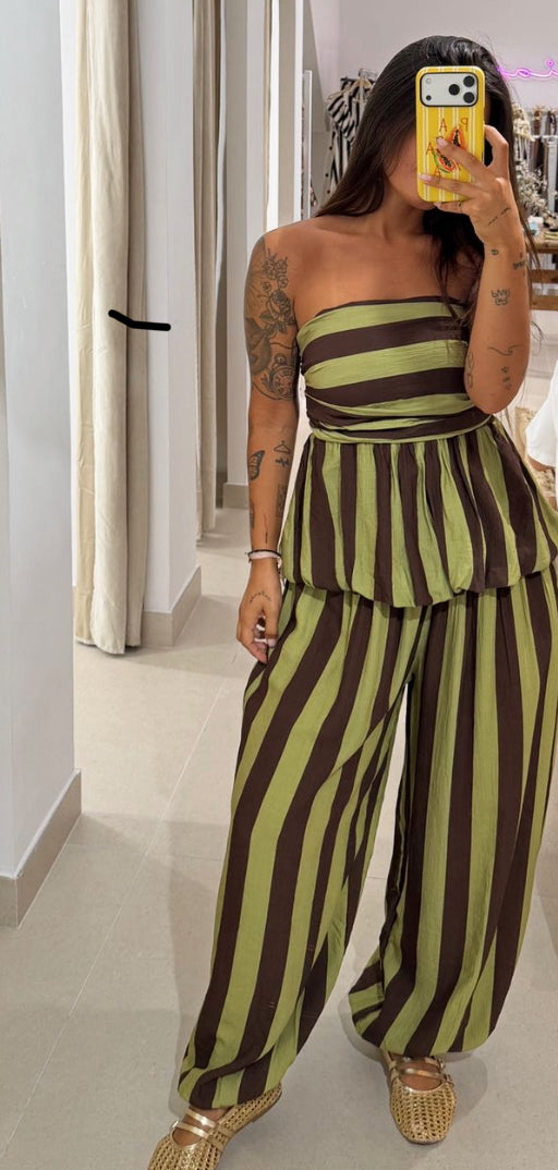 CONJUNTO RAYAS VERDE MARRÓN