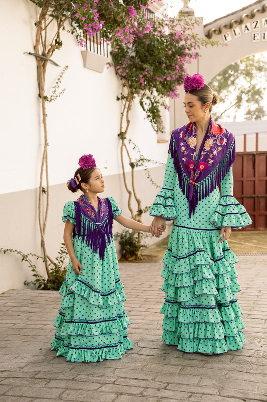 VESTIDO TRIANA AGUA/MORADO CINTA MORADA