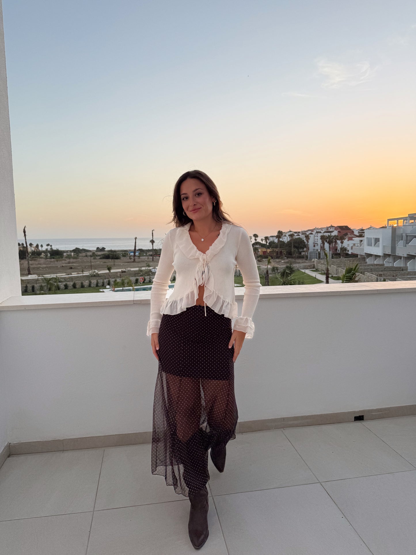 FALDA TULL MARRÓN LUNAR BLANCO