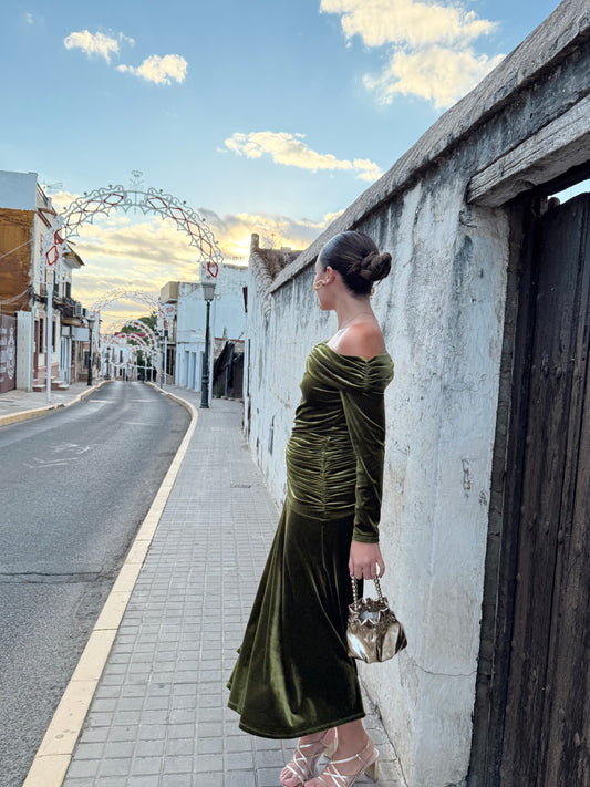 VESTIDO CAROLINA TERCIOPELO VERDE