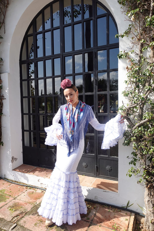 VESTIDO FLAMENCA MARISOL BLANCO PLUMETI