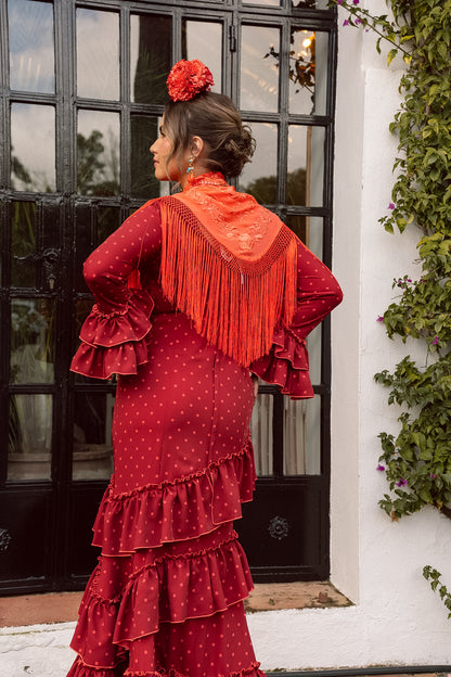 VESTIDO CARMEN Burdeos/coral