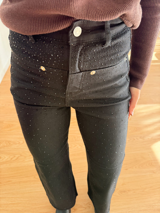 JEANS BLACK BRILLO BOTONES