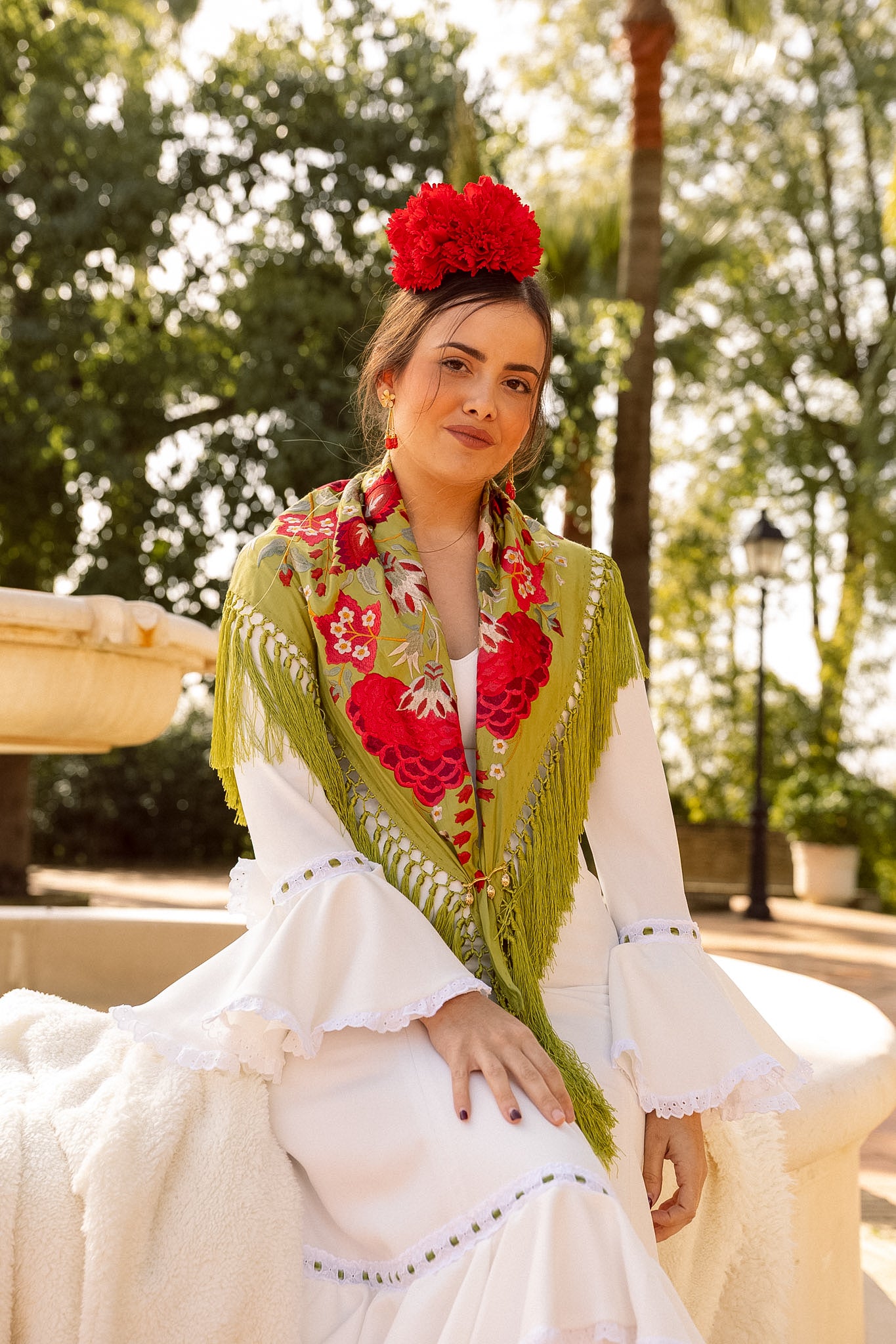 VESTIDO PEONÍA BLANCO CINTAS OLIVA