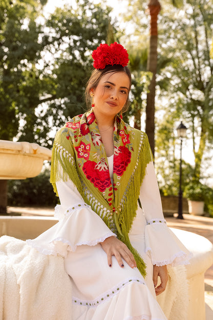 VESTIDO PEONÍA BLANCO CINTAS OLIVA