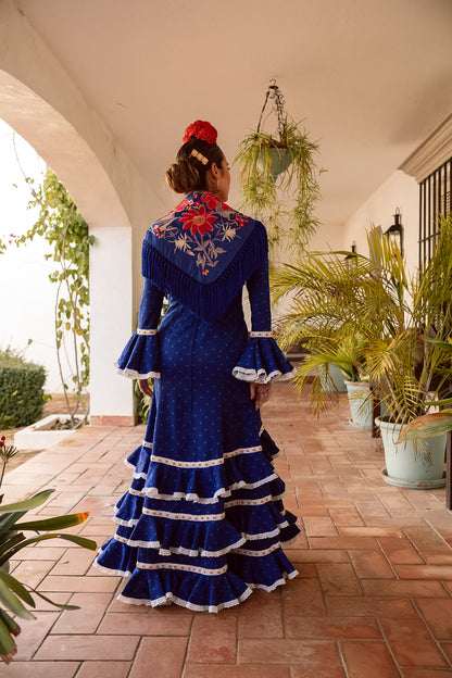 VESTIDO PEONÍA AZUL ELÉCTRICO CINTA ORO