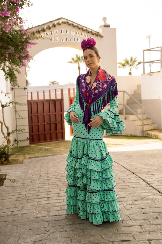 VESTIDO TRIANA AGUA/MORADO CINTA MORADA