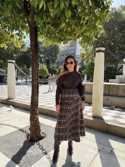 FALDA DESIGUAL CUADROS