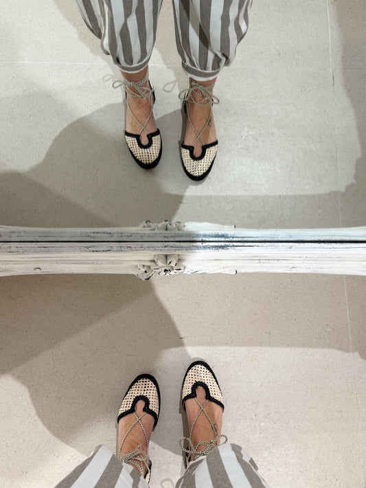 MERCEDITAS TIPO RAFIA BICOLOR NEGRO/BEIGE