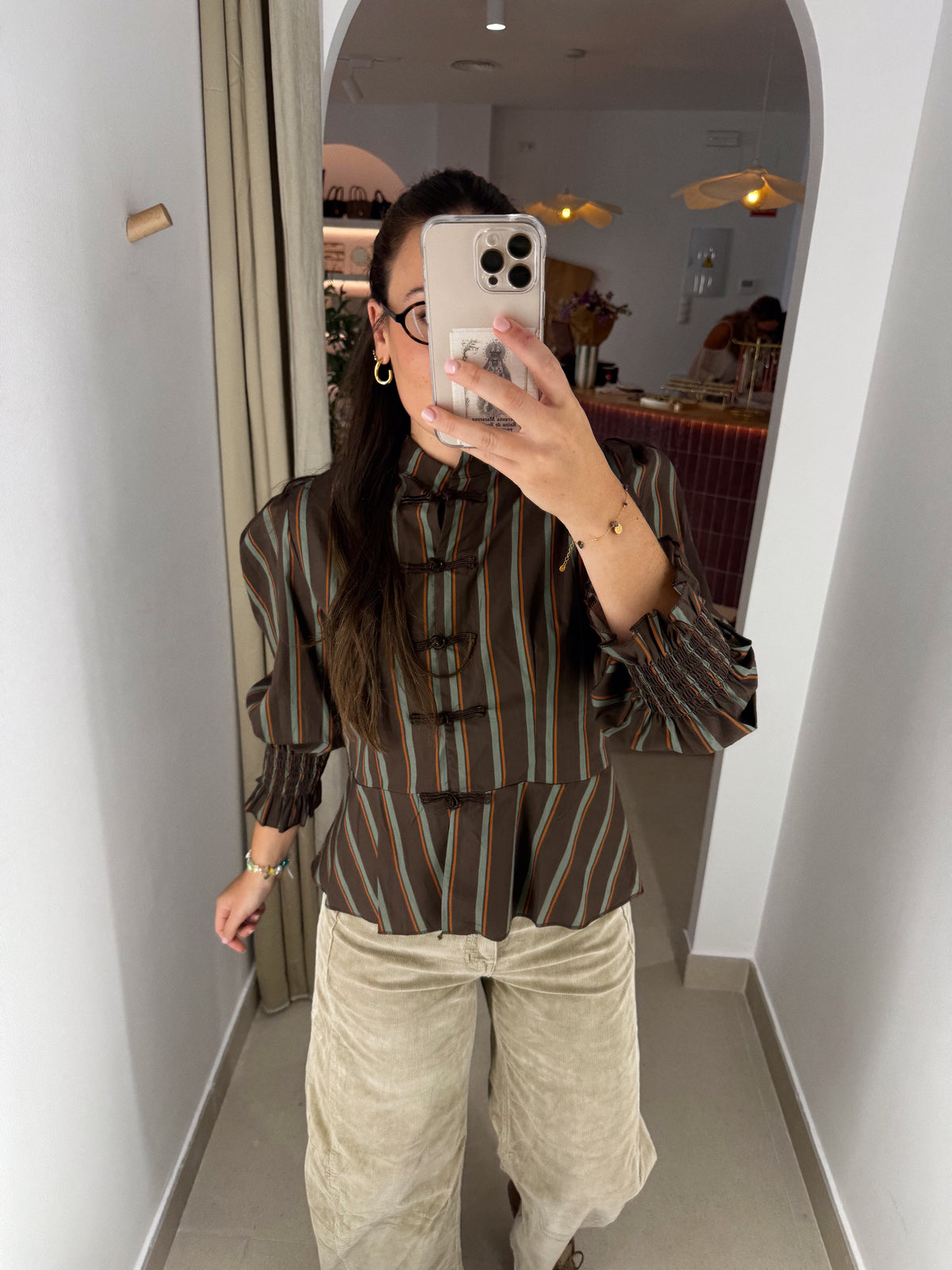CAMISA CARLA MARRÓN RAYAS