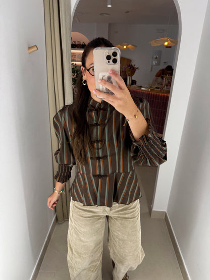 CAMISA CARLA MARRÓN RAYAS