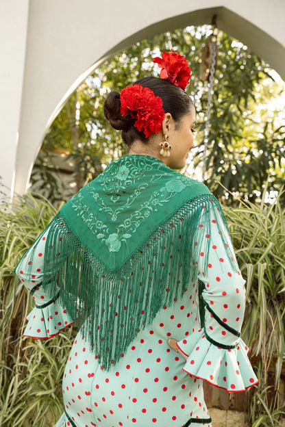 VESTIDO ROMINA VERDE/ROJO CINTA VERDE