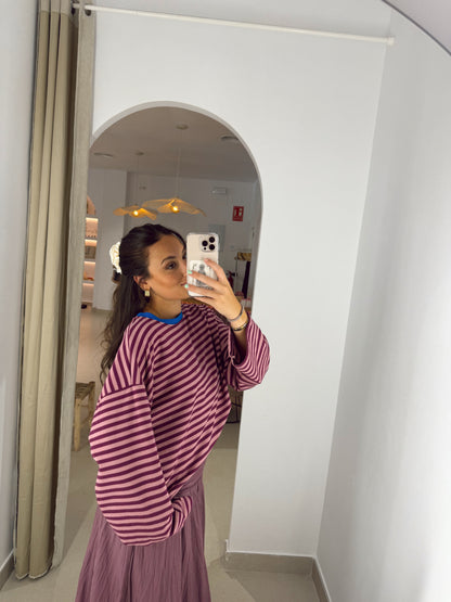 SUDADERA RAYAS ROSA/AZUL