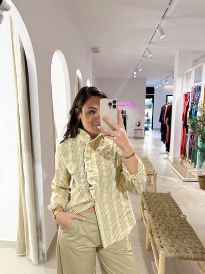 CAMISA PERFORADA VICHY AMARILLO PASTEL