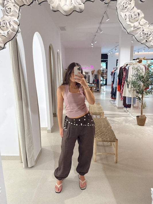 PANTALÓN BALLON LINO MARRÓN