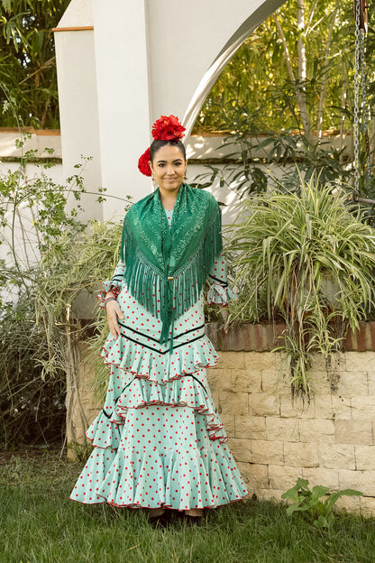 VESTIDO ROMINA VERDE/ROJO CINTA VERDE