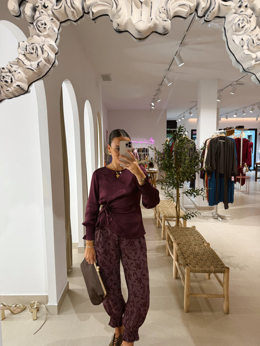 BLUSA SATÉN NUDO BERENJENA