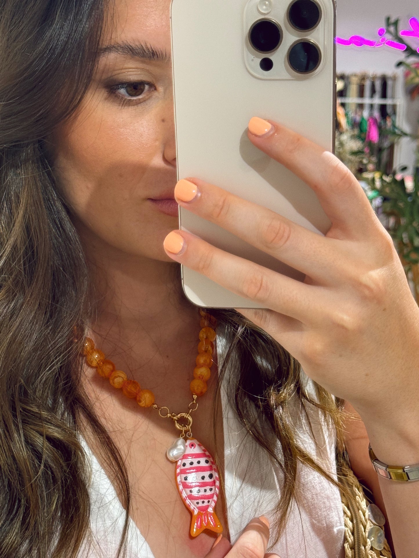 COLLAR BOLAS NARANJA PEZ
