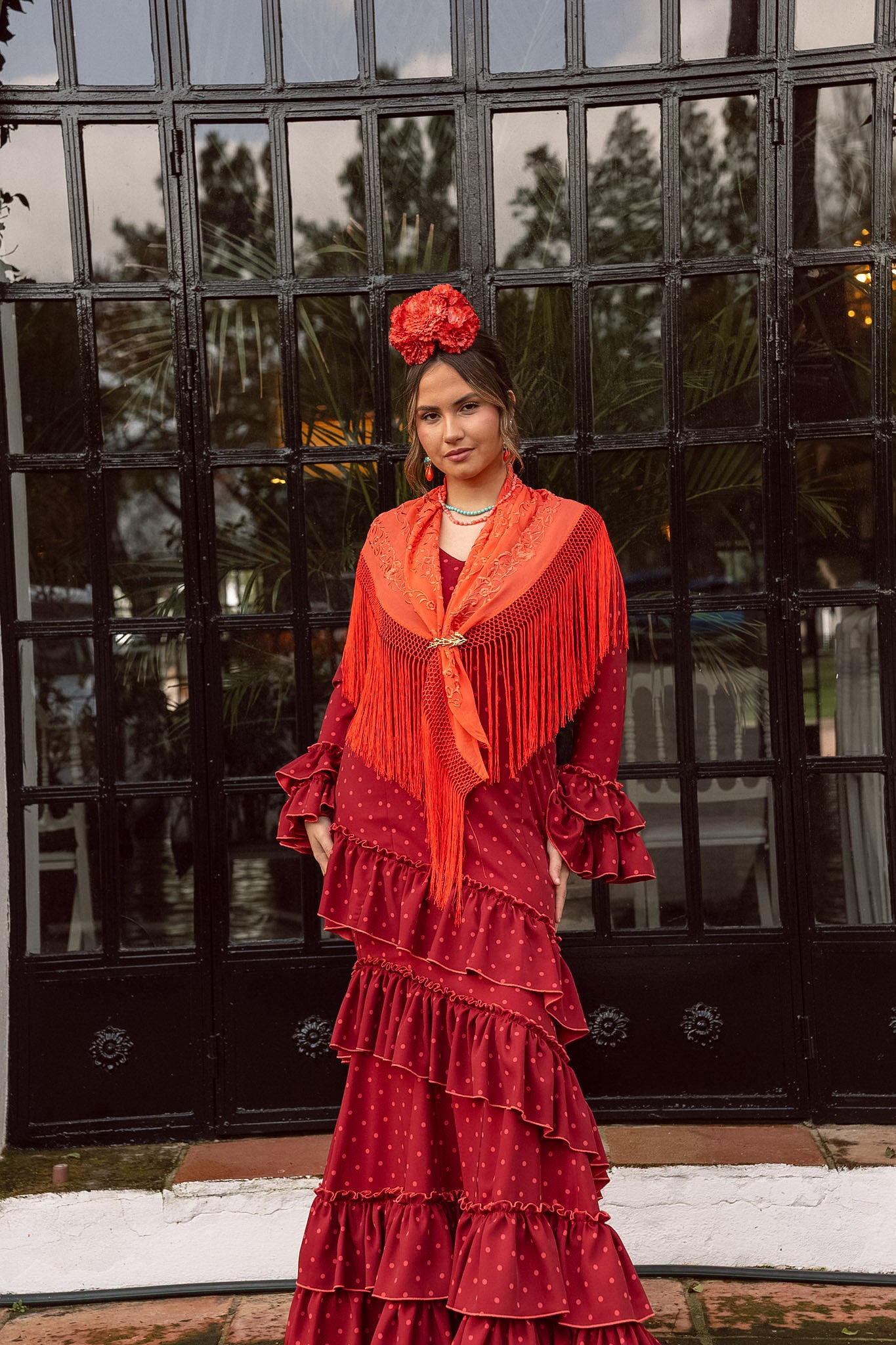 VESTIDO CARMEN Burdeos/coral