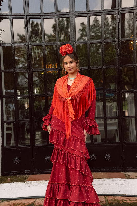 VESTIDO CARMEN Burdeos/coral