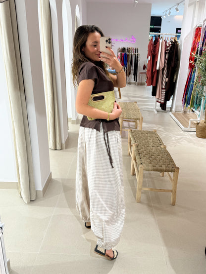 PANTALÓN BOMBACHO CUADROS BEIGE