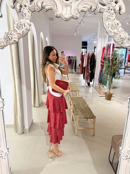 FALDA VOLANTES LUNARES ROJO/BLANCO