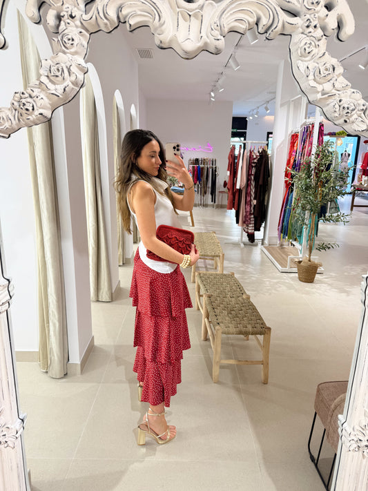 FALDA VOLANTES LUNARES ROJO/BLANCO