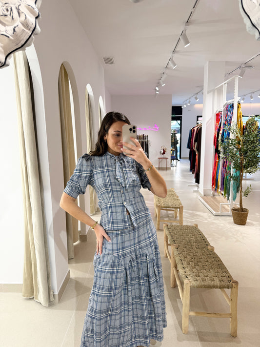 FALDA AURORA CUADROS AZUL