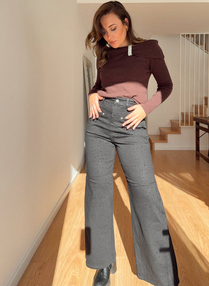 JEANS BLACK BRILLO BOTONES