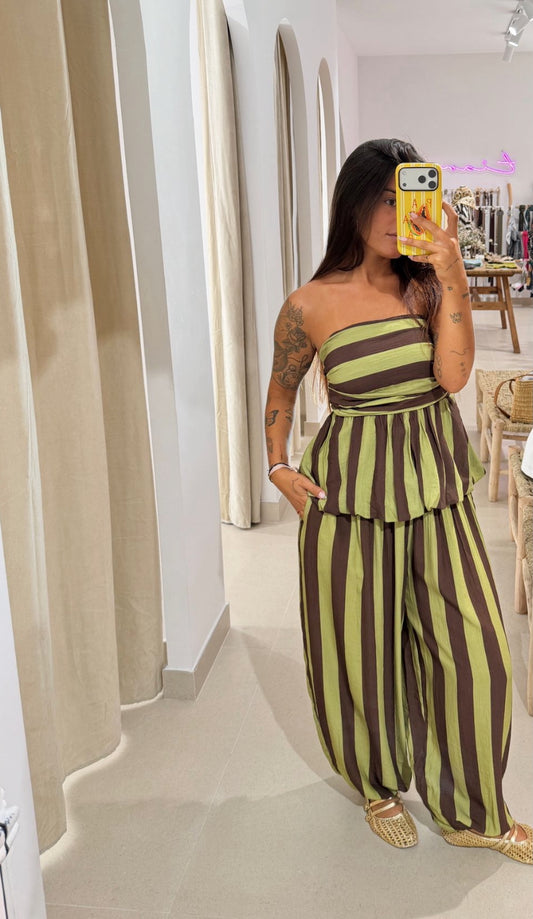 CONJUNTO RAYAS VERDE MARRÓN