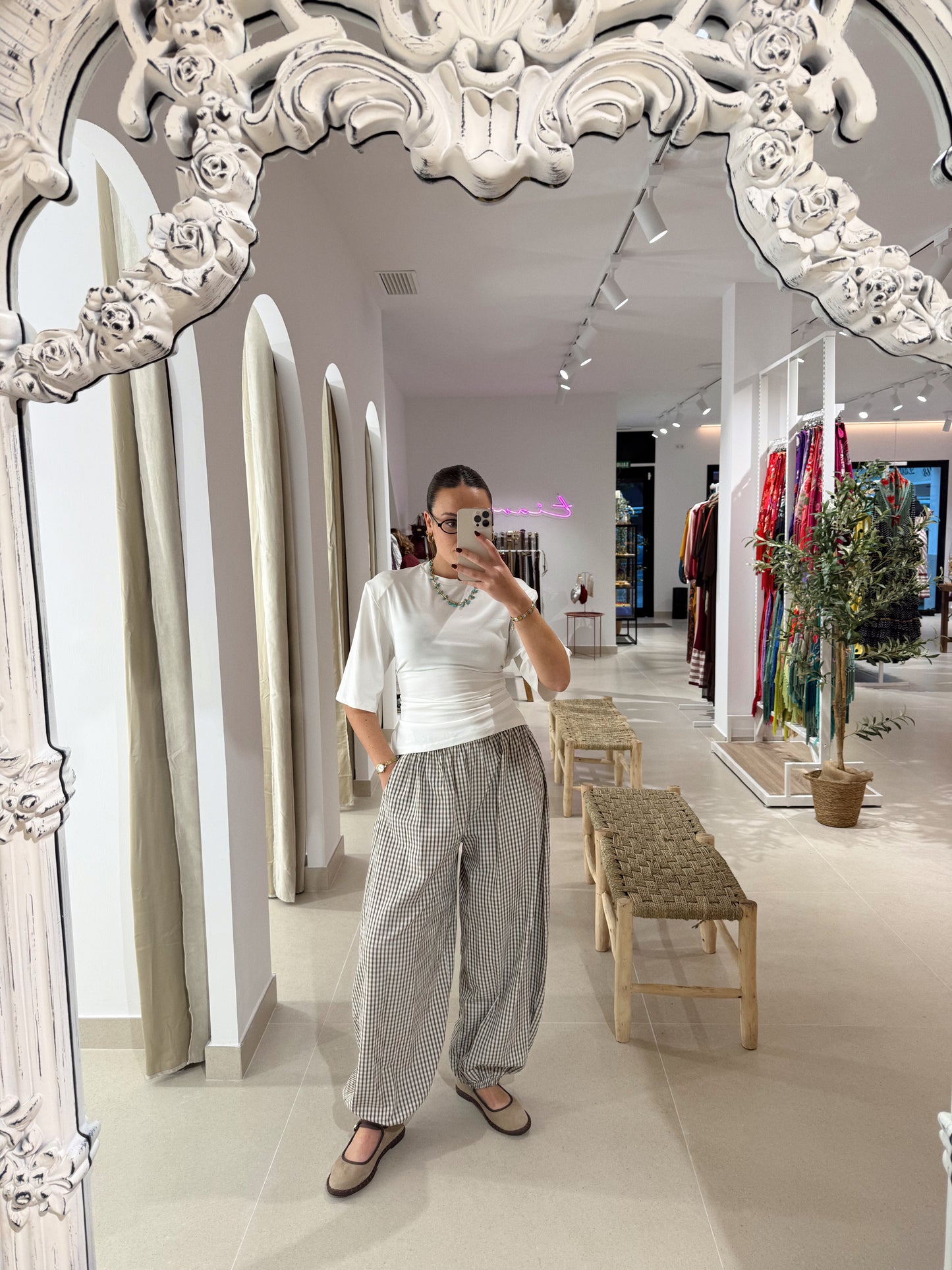 PANTALÓN BOMBACHO CUADROS MARRÓN