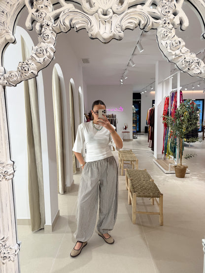 PANTALÓN BOMBACHO CUADROS MARRÓN