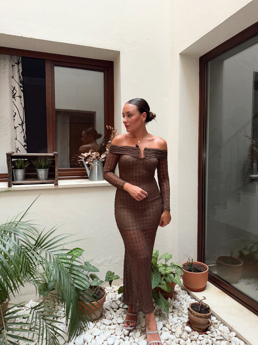 VESTIDO GALA MARRÓN