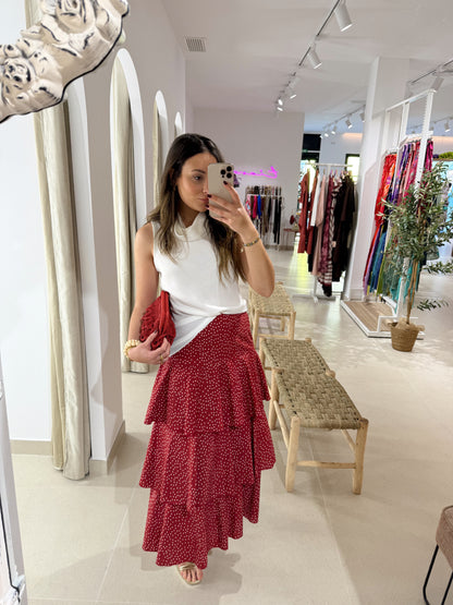 FALDA VOLANTES LUNARES ROJO/BLANCO