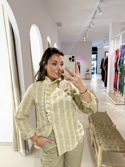 CAMISA PERFORADA VICHY AMARILLO PASTEL